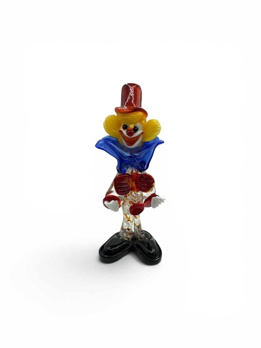 Vintage Hand Blown Heavy Murano Glass Clown Figurine Standing Bow Tie 8.25”